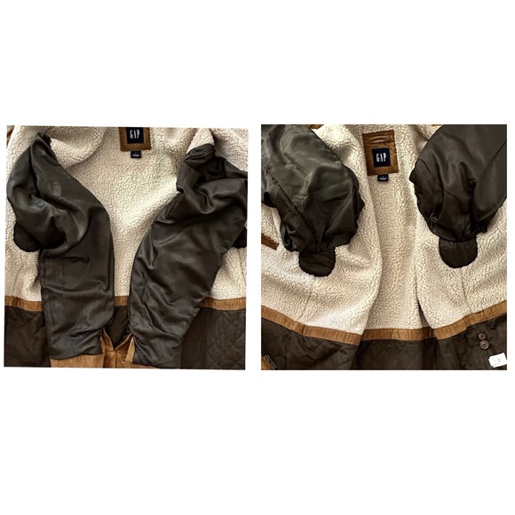 GAP‎ Men’s VINTAGE Suede Leather Jacket Sherpa Lined Camel Full Zip Pockets L - Picture 9 of 16